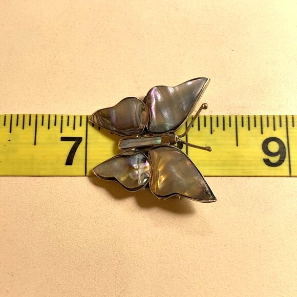 Vintage Sterling Silver 925 Mexico Abalone Butterfly Brooch 1.25" x 1.4" - Picture 9 of 11